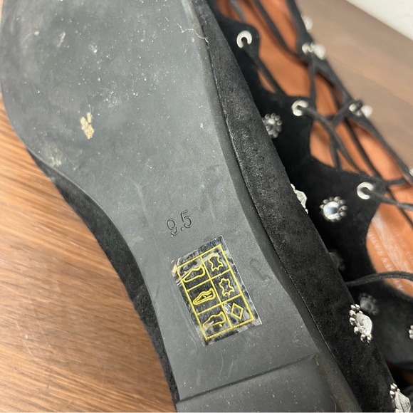 Free People x Jeffrey Campbell Black Suede Spring Sparkle Lace Up Ballet Flats - Picture 10 of 12
